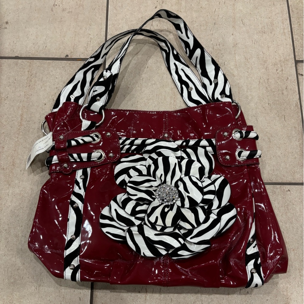 Red and Black Shoulder Bag with Zebra Print
